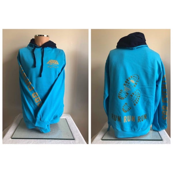 Footprints Hoody - TURQUOISE with NAVY hood